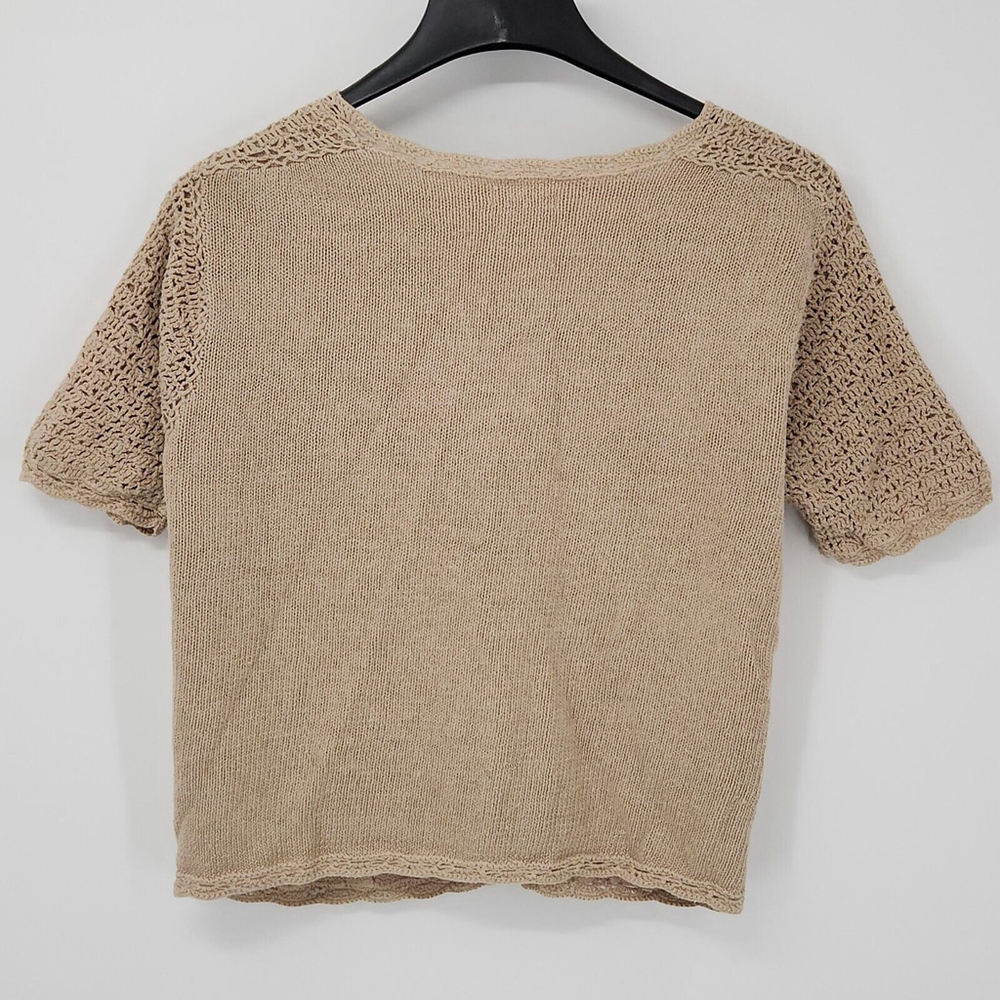 70's Granny Grandma Open Knit Crochet Brown Cardigan Size Large Flowers - Picture 3 of 7
